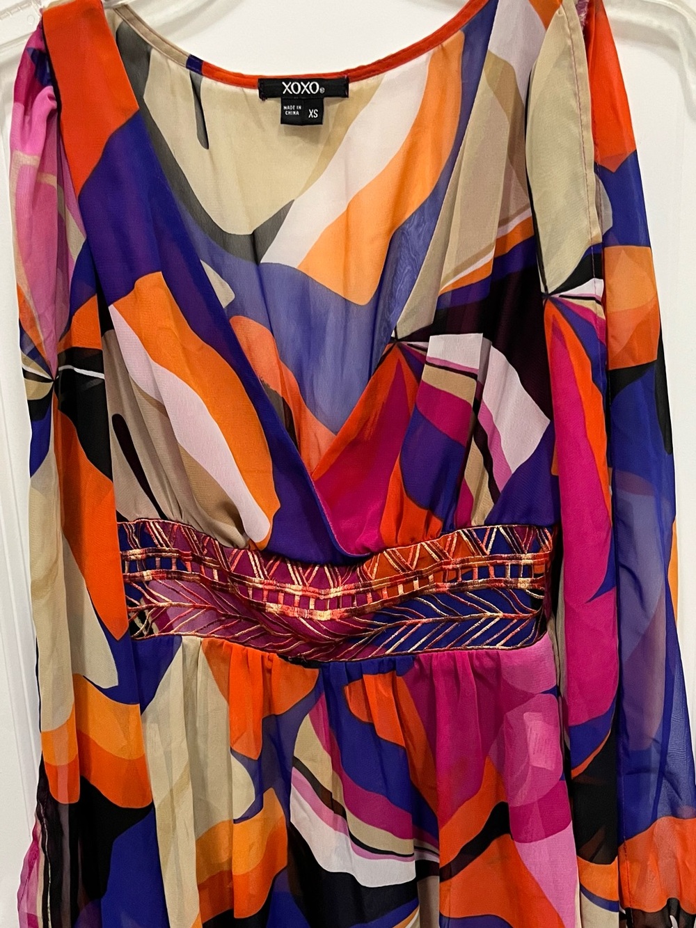 XOXO Bold Multicolor Abstract Waist-Detail Dress